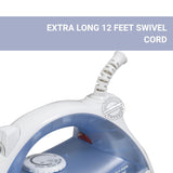 Hamilton Beach Lightweight Steam/Spray Iron, Position Sensing Auto Shut Off, Extra Long Cord, Blue/White
