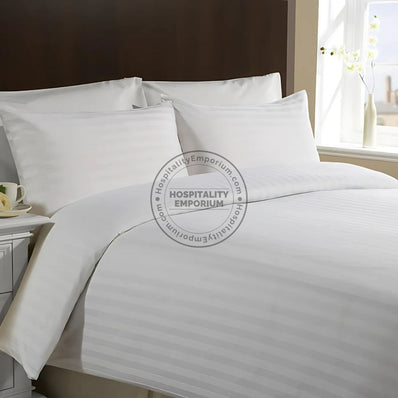 TC-250 FITTED SHEETS Premium 10mm Wide STRIPED Tone-On-Tone White Royal Suite KING Beds  Thomaston Mills