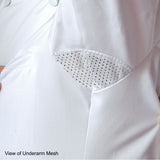 Premium Chef Coat Poly/Cotton Brushed Twill Long Sleeve with Mesh Yoke Flat Cloth-Covered Buttton Closures w/ 1 Chest Pocket and 1 Sleeve Pocket Color White Size XS-XL