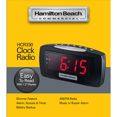 Hamilton Beach Clock radio, 1.2" LED display, Dimmer Feature, Snooze, AM/FM , PM Indicator, Snooze, Alarm On Indicator