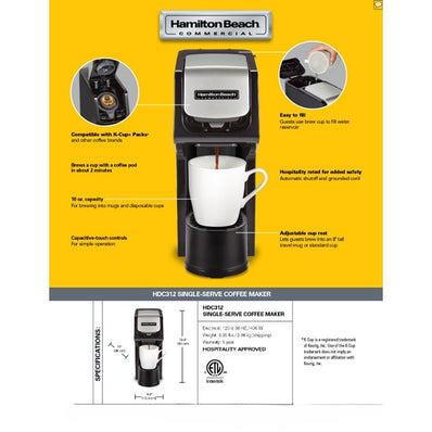 Hamilton Beach Single Serve Coffeemaker, Compatible with K-Cup packs Black  1 / Pack