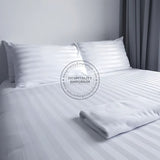 TC-310 FITTED SHEET STRIPED 6mm Luxury WHITE QUEEN bed size 60"x80"x15" Thomaston Mills