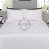 TC-250 FLAT SHEETS Premium 3mm Narrow STRIPED Tone-On-Tone White Royal Suite QUEEN Beds  Thomaston Mills