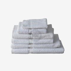 WHITE Economy Bath Towel Cam Border Cotton-Poly Blend 24x48" #8.0 lbs/ dz