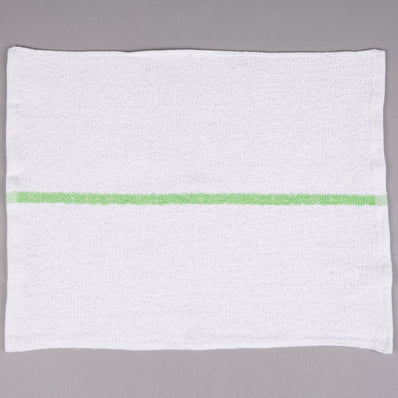 Bar Towels Ribbed Terry 100%Cotton size 16"x 19" #32oz. color: WHITE with GREEN Stripe