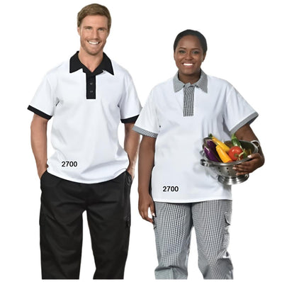 Cook Shirt PULLOVER Style SHORT SLEEVE Snap Closure No Pockets P/C Poplin Color White sizes XS-XL