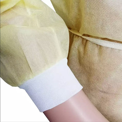 ISOLATION Gown Disposable Knit Cuffs Fabric Non-Woven 35GSM PP+PE Color Yellow