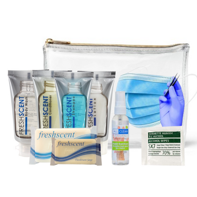 Guest Sanitization Hygiene Kit FreshScent 10 items count in Zipper Vinyl Bag (Count 24's/Pack)