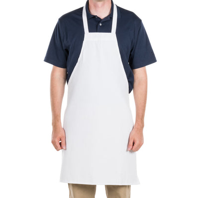 Standard Bib Apron twill 100% Polyester design No Pockets Full length Colors WHITE / BLACK