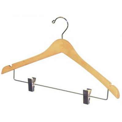 Wooden Finish Suit Hangers with metal bar and 2 clips for pants Hotel guest closets 20's / Pack