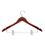 Walnut/ Cherry Finish Suit Hangers with metal bar and 2 clips Hotel guest closets  12's / Pack