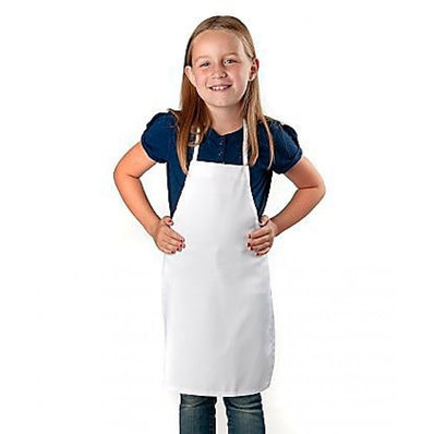 Kid's Apron No Pockets Twill Fabric 7.1oz 100% Spun Poly size 16in W X 21in L Color White 6/Pack